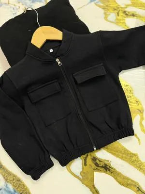 stylish, and comfortable with this 2 Pcs Girls Fleece Plain Tracksuit