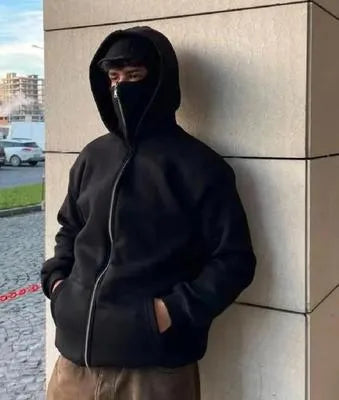 Winter Hoodie for Men – Black Fleece Plain Zipper