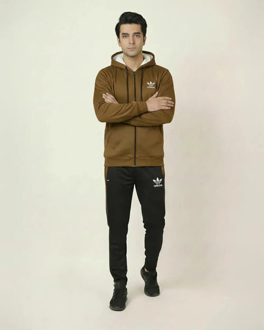Mustard Men’s Hoodie & Jogger Set – Printed Fleece Tracksuit