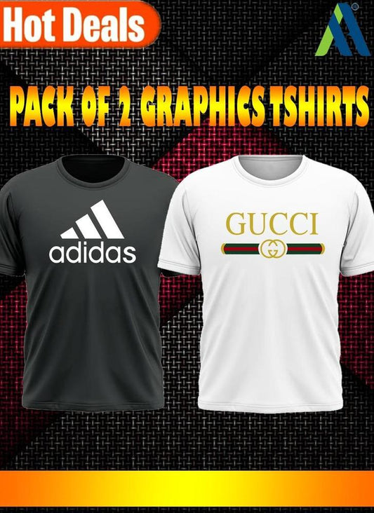 White & Black Jersey Printed Half Sleeves Shirt Pack of 2