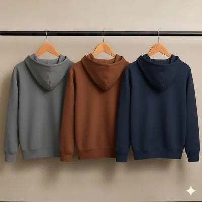 3 Pcs Men’s Plain Fleece Hoodies