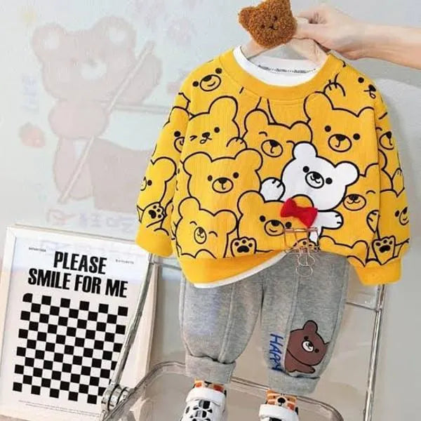 Kids Yellow Printed Fleece Tracksuit