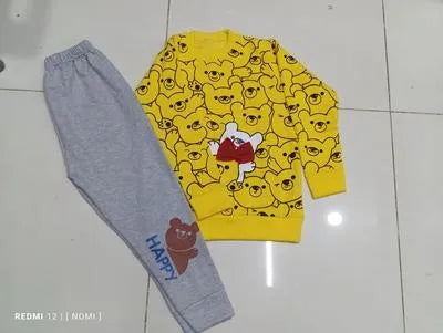 Kids Yellow Printed Fleece Tracksuit