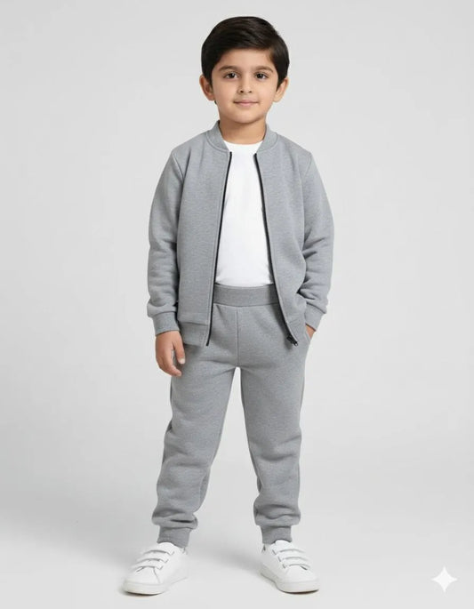 2 Pcs Boys Fleece Plain Zipper Tracksuit