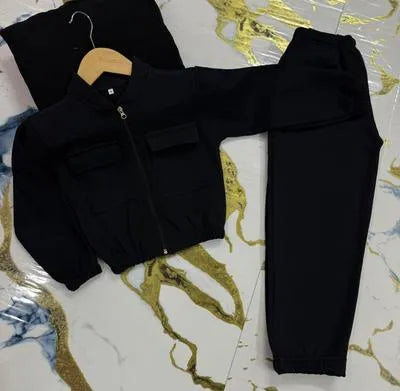 stylish, and comfortable with this 2 Pcs Girls Fleece Plain Tracksuit