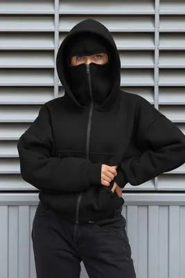 Winter Hoodie for Men – Black Fleece Plain Zipper