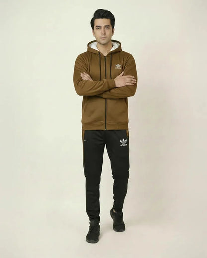 Mustard Men’s Hoodie & Jogger Set – Printed Fleece Tracksuit