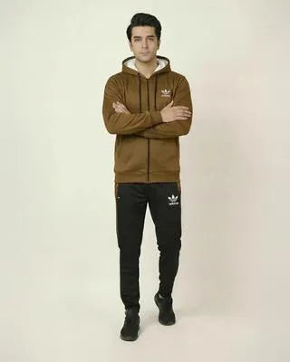 Mustard Men’s Hoodie & Jogger Set – Printed Fleece Tracksuit