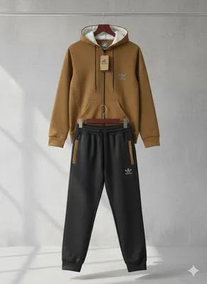 Mustard Men’s Hoodie & Jogger Set – Printed Fleece Tracksuit