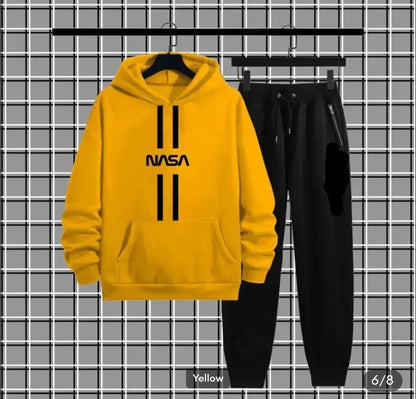 Men’s Brown Fleece Printed Hoodie Track Suit