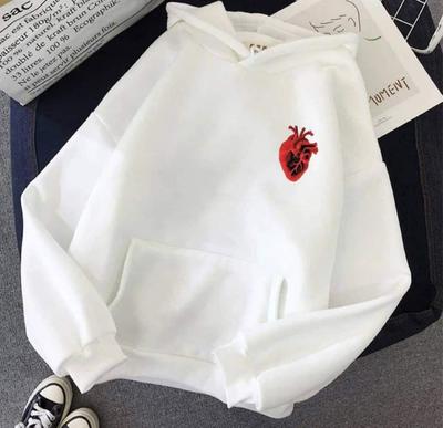 White Hoodie Trendy Graphic Polyester Pullover