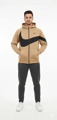 Men’s Beige Fleece Zipper Hoodie