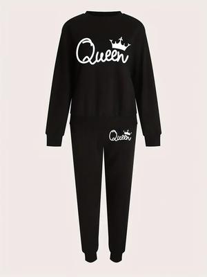 Women's Stitched Fleece Printed Sweatshirt Tracksuit
