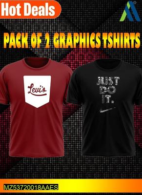 Red & Black Jersey Printed Half Sleeves Shirt Pack of 2