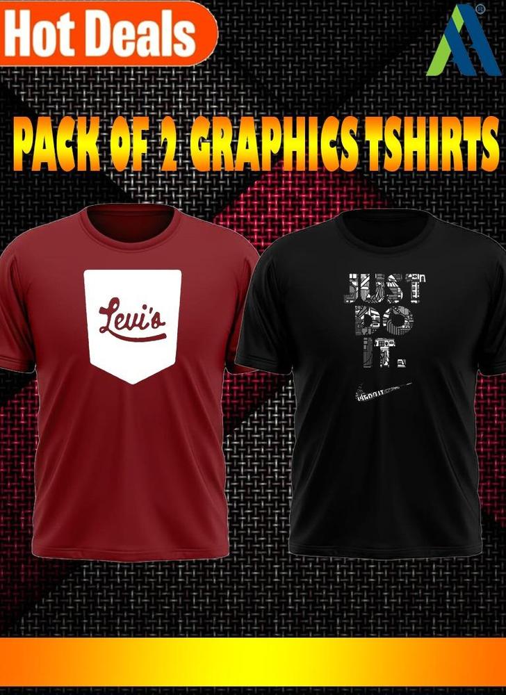 Red & Black Jersey Printed Half Sleeves Shirt Pack of 2