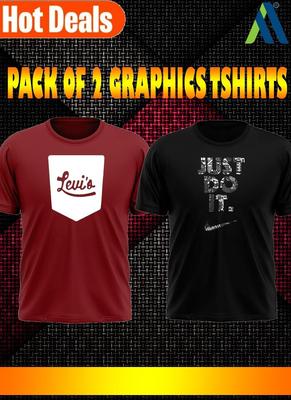 Red & Black Jersey Printed Half Sleeves Shirt Pack of 2
