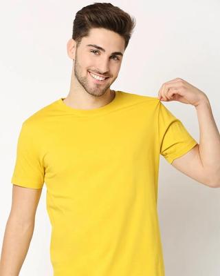 Men’s Yellow Stitched Round Neck Jersey T-Shirt