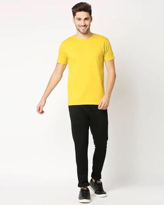 Men’s Yellow Stitched Round Neck Jersey T-Shirt