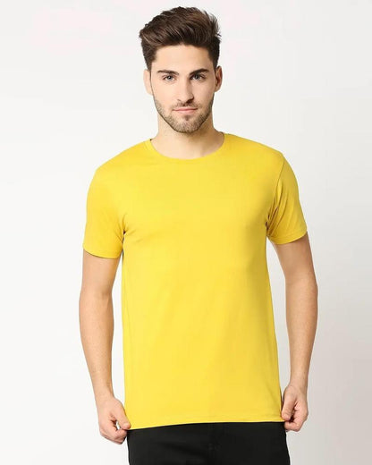 Men’s Yellow Stitched Round Neck Jersey T-Shirt